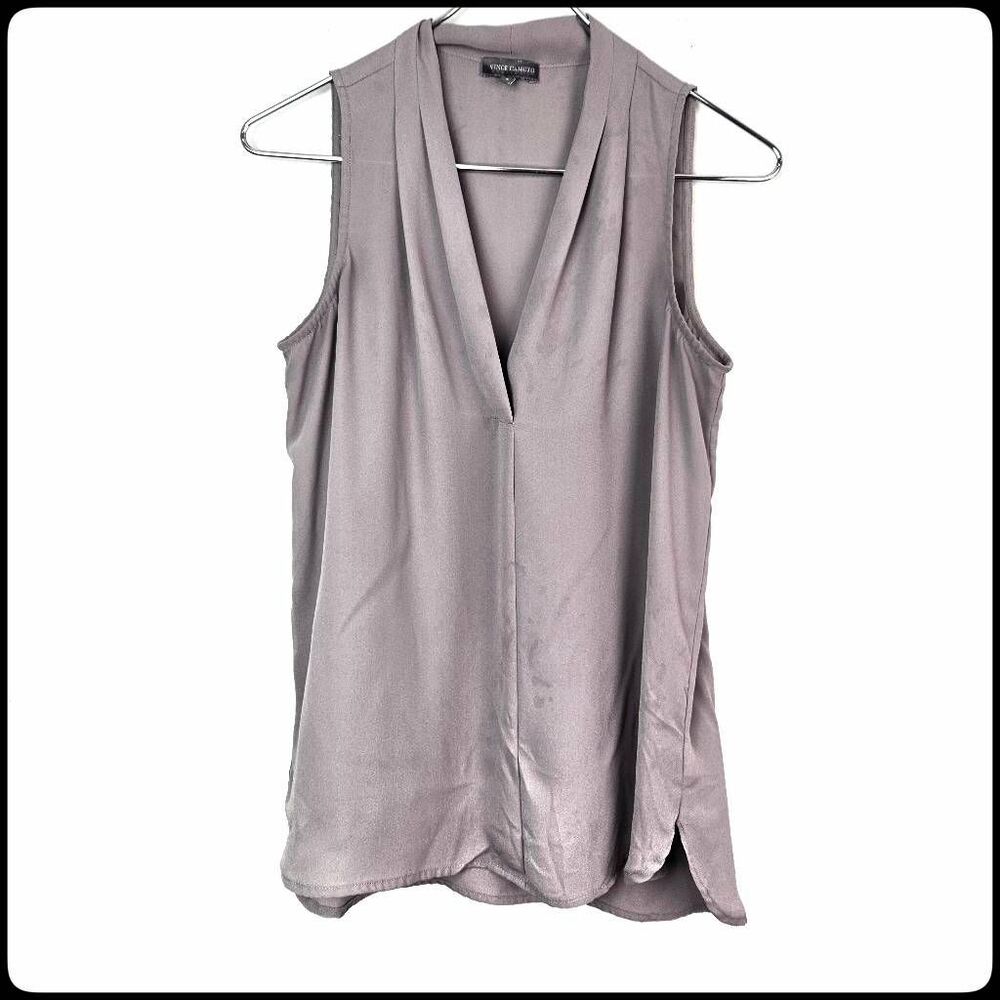 VINCE CAMUTO Gray Sleeveless V Neck High Low Career Work Going Out Blouse Top Sm